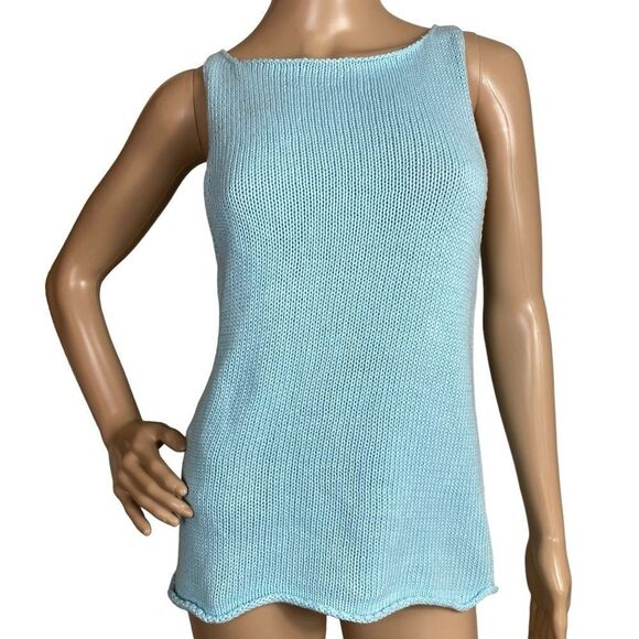 DKNY Petite M/L knitted tank top 100% cotton light blue - Picture 1 of 5